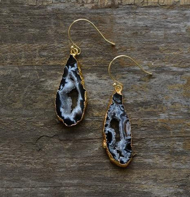 Natural Sliced Grey Druzy Geode Earrings-Your Soul Place